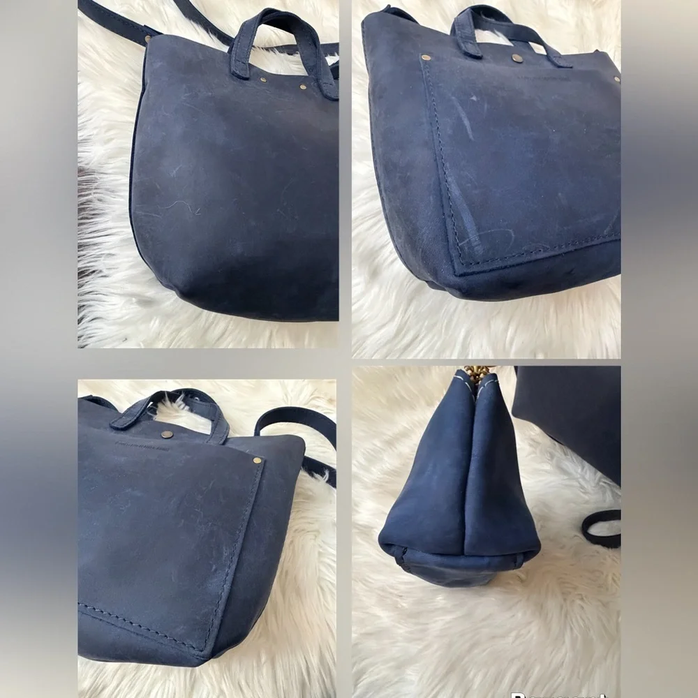 Portland Leather Midnight Blue Tote Bag.: Small wristlet included